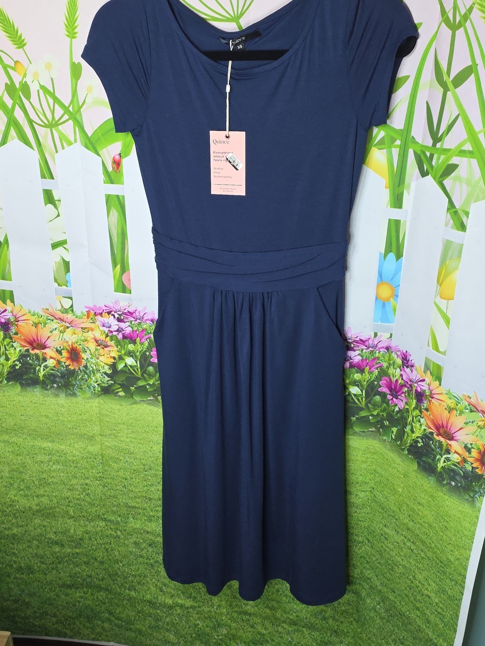 Quince Tensel Jersey Ruched Dress in Black or Navy Last Navy XS - Picture 4 of 9
